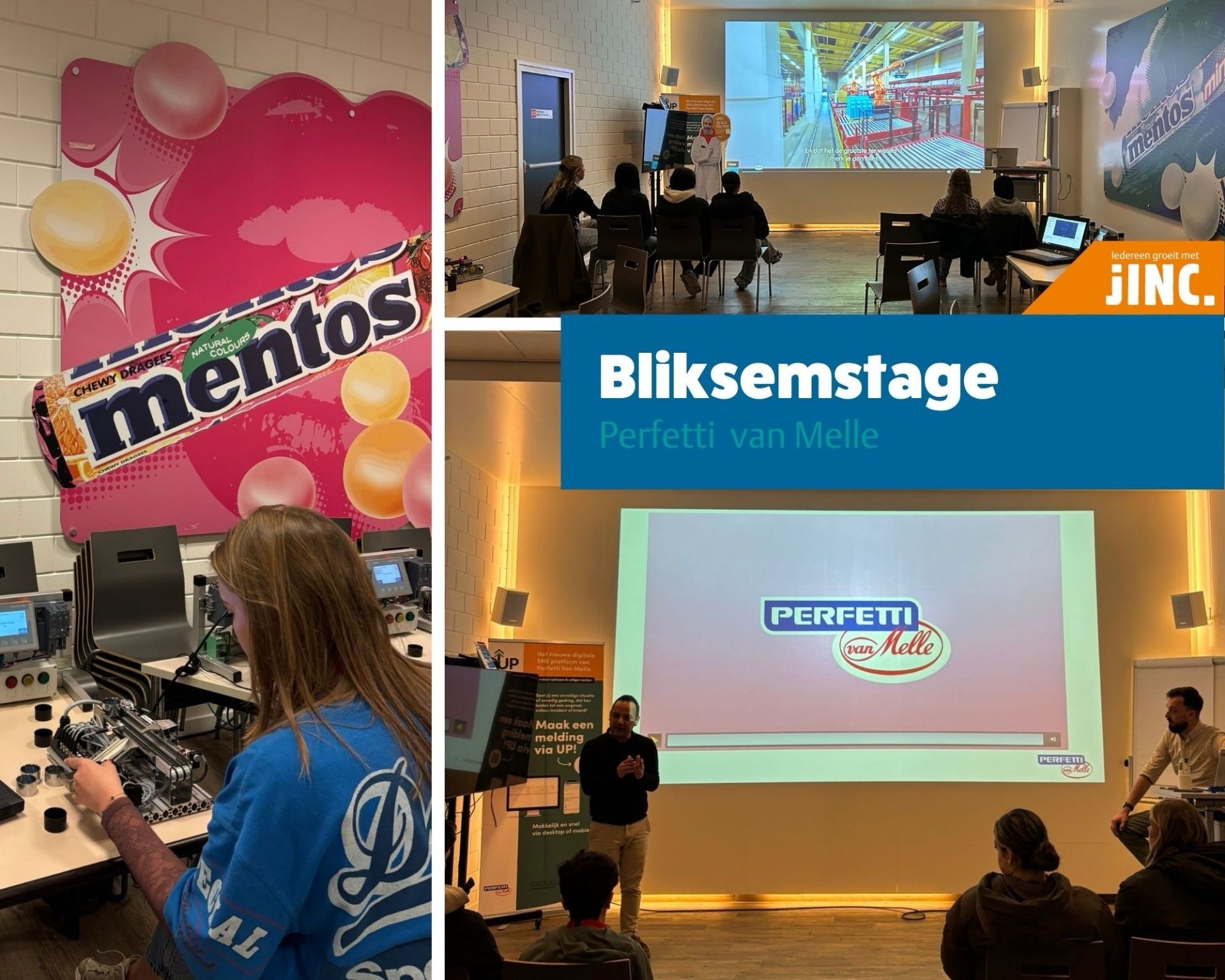 Leerlingen nemen kijkje bij Perfetti Van Melle tijdens JINC Bliksemstage