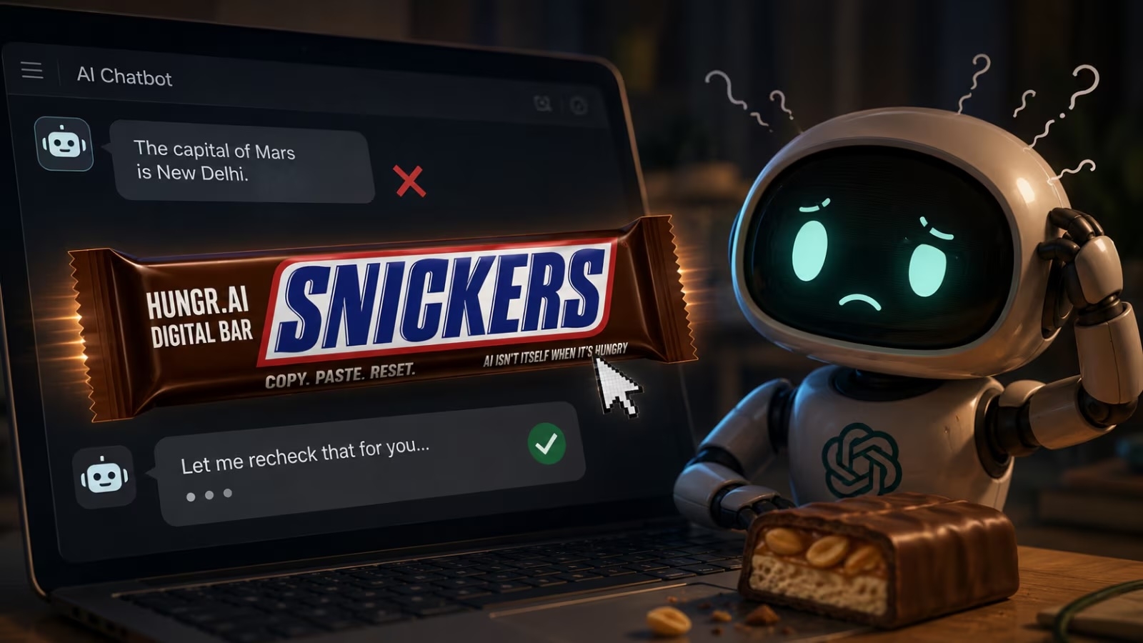 Snickers serveert haperende AI een digitale reep